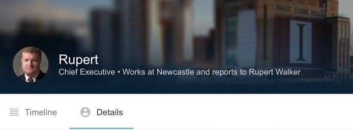 Profile for Chief Executive on company intranet with newsfeed and contact details