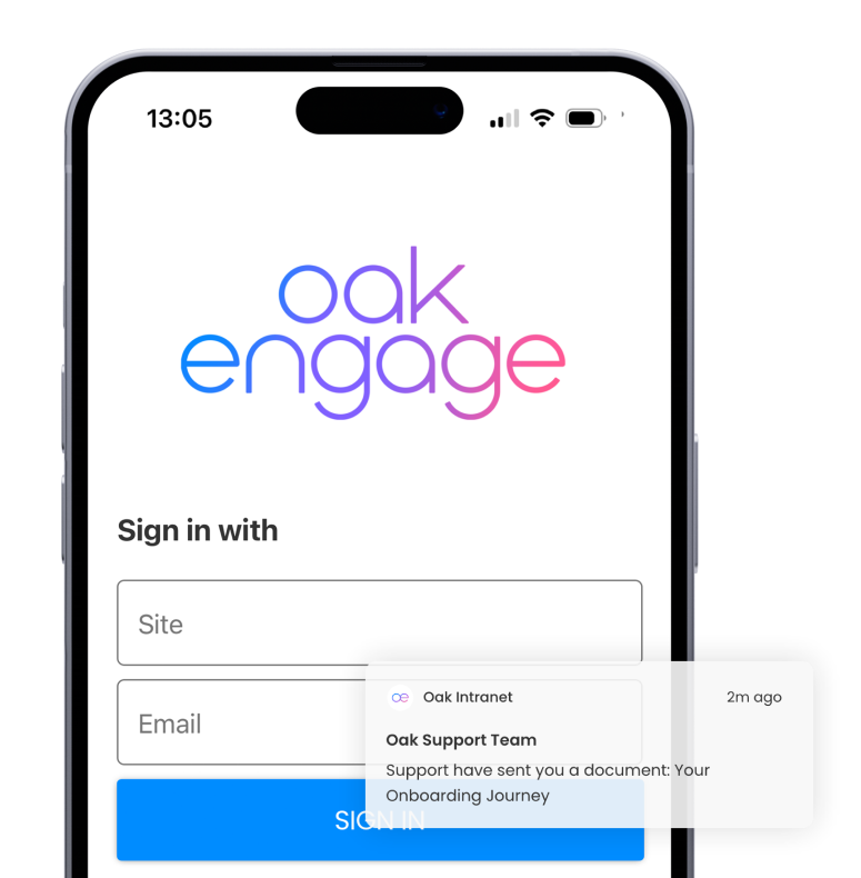 image of Oak mobile app with notification